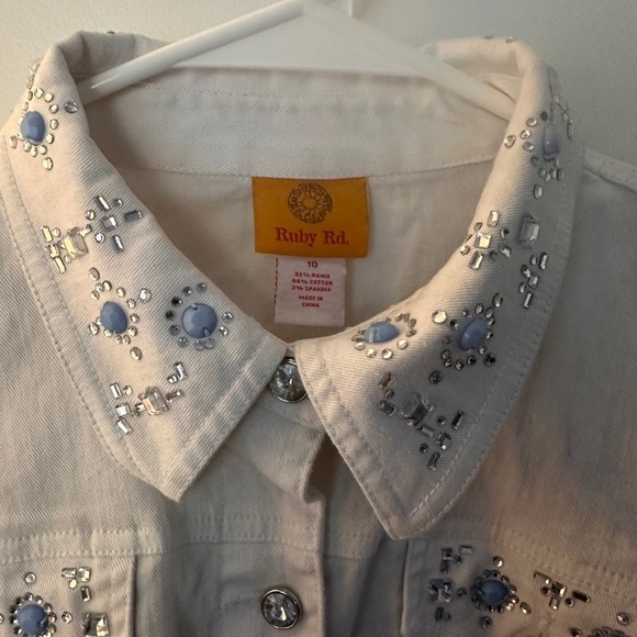 Ruby Rd. White Denim Jacket with Embellishments - Picture 4 of 8